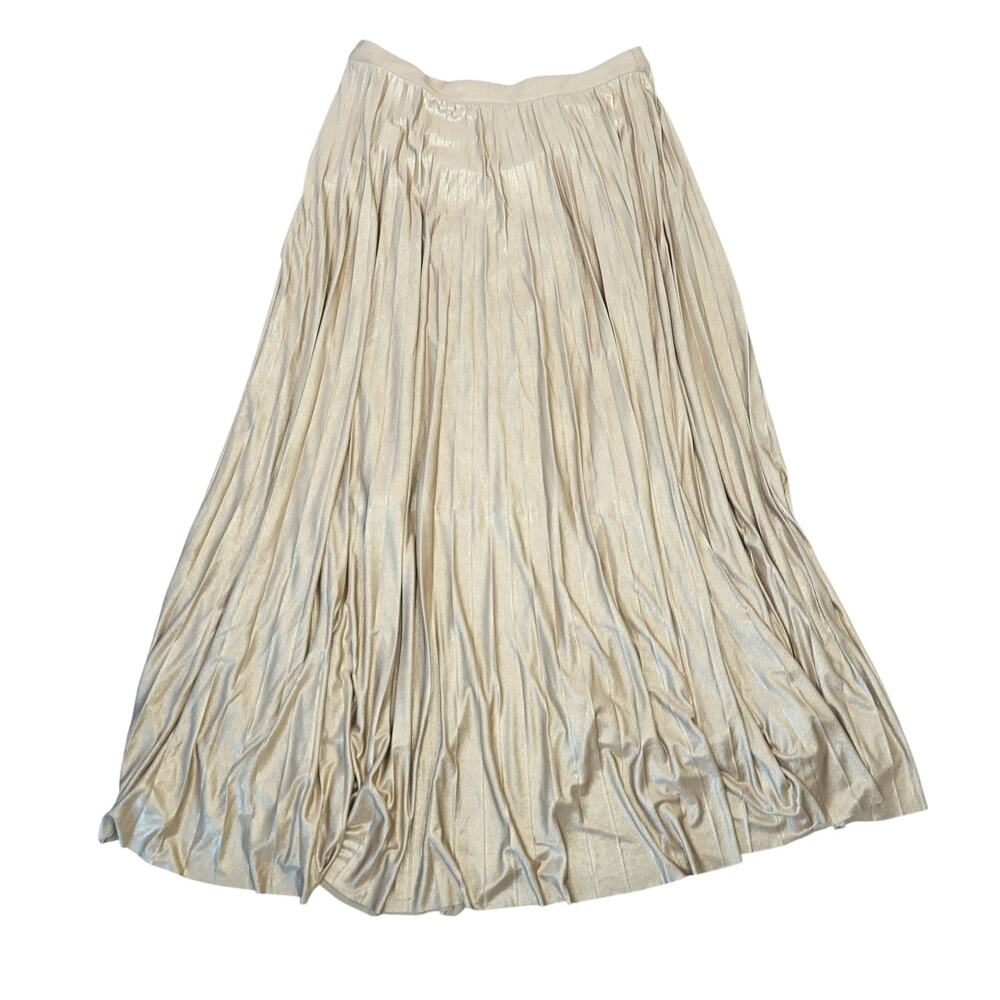 INC International Concepts Shiny Metallic Gold Pleated Maxi Skirt 10 - Picture 3 of 6